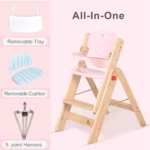 Foldable Wooden High Chair — Pink