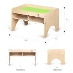 Dimensions diagram of the kids activity table with storage compartments