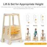 Adjustable learning tower with three platform height settings