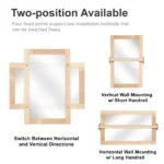 Horizontal wall mounting, vertical wall mounting and floor mirror set-ups