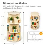 Dimensions guide with the small footprint of the 360 degree bookshelf