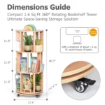 Dimensions guide with the small footprint of the rotating bookshelf tower