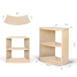 Dimensions diagram of the curved corner storage shelf