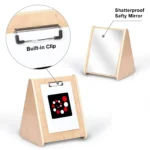 The mirror side with its built-in clip for high contrast visual cards