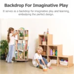 Stepped storage cubes used as a backdrop for imaginative play