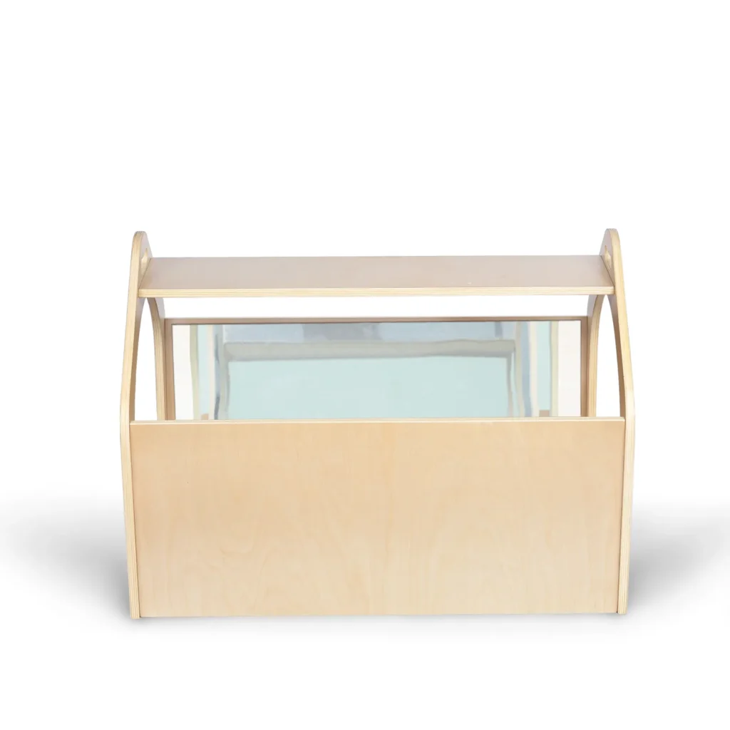 House-shaped Montessori playhouse with built-in safety mirrors and soft cushion