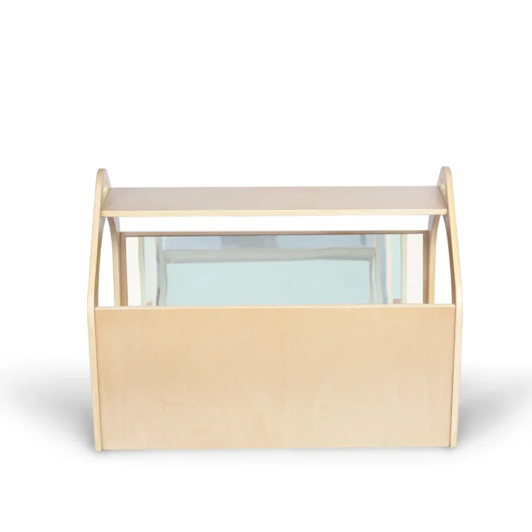 House-shaped Montessori playhouse with built-in safety mirrors and soft cushion