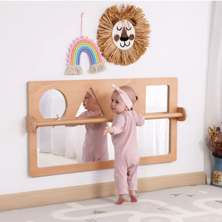 Kids sensory mirror set with circle, triangle, star and square mirrors plus pull-up bar