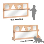 The mirror set shown in wall mounting and floor mounting set-ups