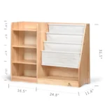 Dimensions diagram of the sling book and toy storage bookshelf