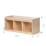 Dimensions diagram of the toddler storage cubby with mirror back