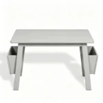 Grey table top with twin side storage bins