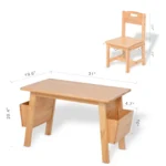 Dimensions diagram of the kids table, chair and side storage