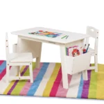 Bianca white kids table with chair and side storage bins