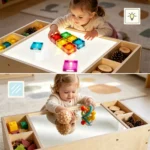 Collage of children using the light table and mirror table modes