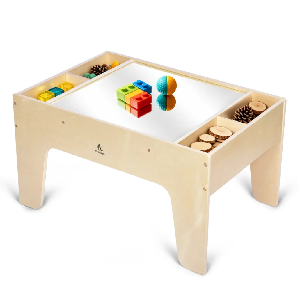 Kids 2-in-1 LED light and mirror table with four storage compartments