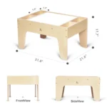 Dimensions diagram of the 2-in-1 LED light and mirror play table