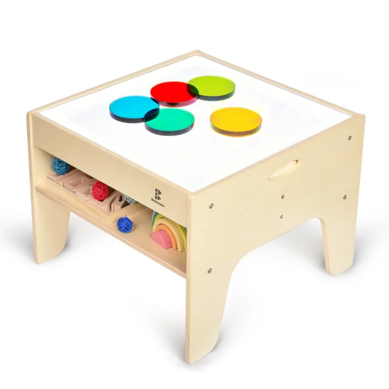 Kids LED sensory light table with colourful translucent discs and side storage