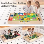 Collage of children using the multi-function rolling activity table