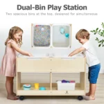 Dual-bin play station with two spacious bins and under-table storage