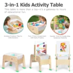 3-in-1 kids activity table: water play, suction toy panel and doodling screen