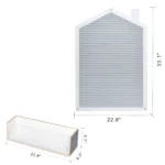 House shaped panel back view with 33.1 x 22.8 inch dimensions and storage box depth