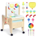 Kids water and sand sensory table on casters with scoops, moulds and toys