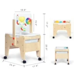 Dimensions diagram of the water and sand sensory table with casters